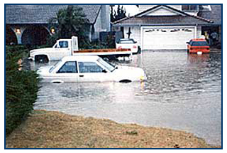Flooded residential street in 1995